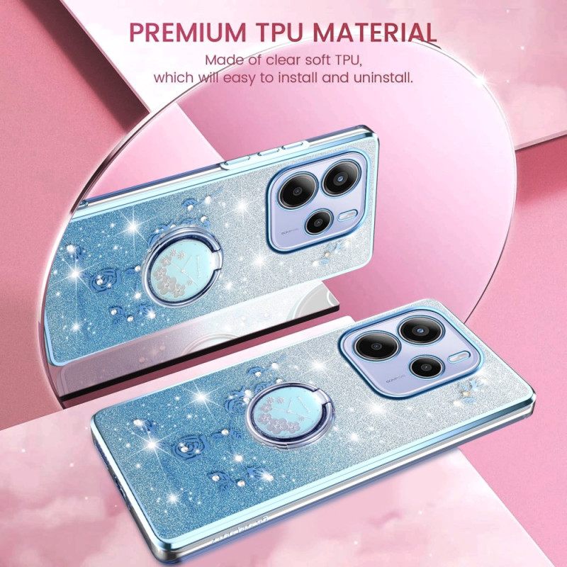 Kuori Xiaomi Redmi Note 14 4g Strassilla Ja Kukalla Koristeltu Sormusteline