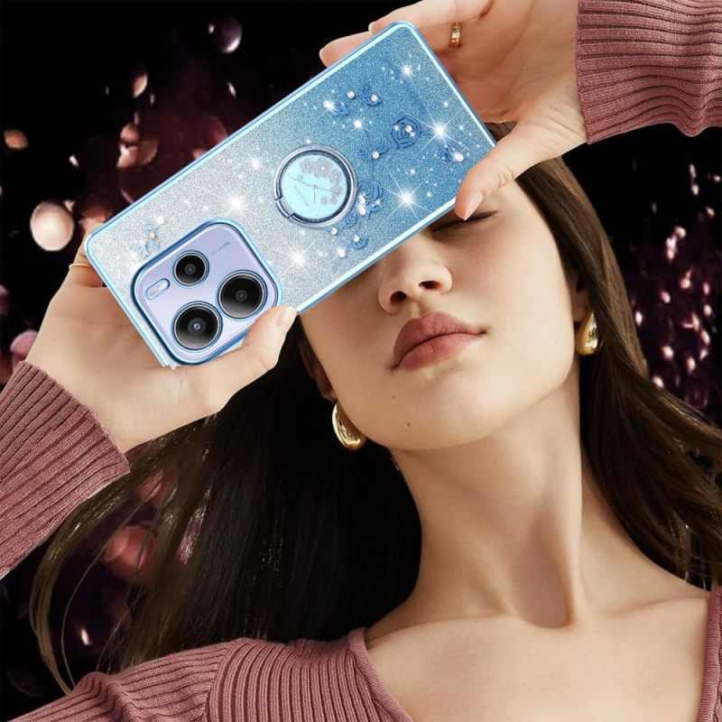 Kuori Xiaomi Redmi Note 14 4g Strassilla Ja Kukalla Koristeltu Sormusteline