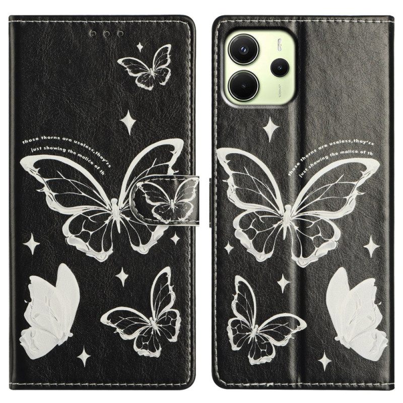 Nahkakotelo Xiaomi Redmi Note 14 4g Mustavalkoisia Perhosia