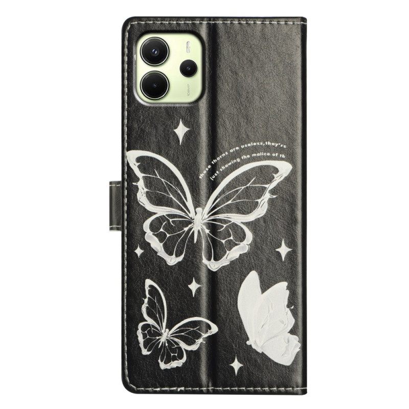 Nahkakotelo Xiaomi Redmi Note 14 4g Mustavalkoisia Perhosia