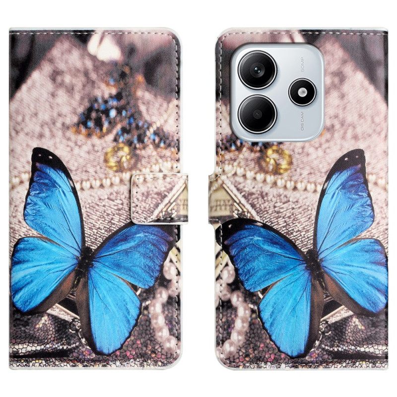 Nahkakotelo Xiaomi Redmi Note 14 4g Sininen Perhonen