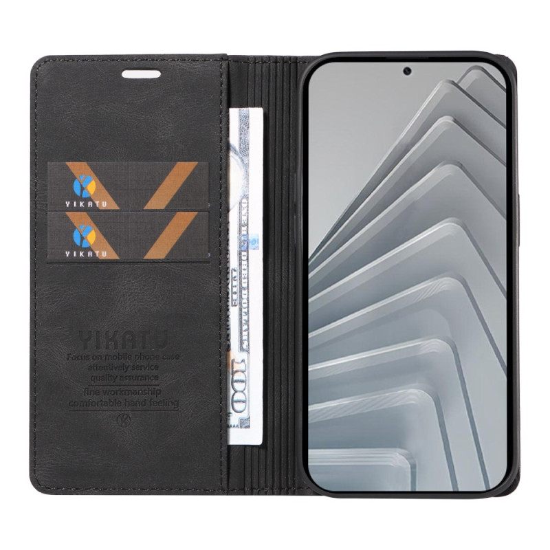 Nahkakotelo Xiaomi Redmi Note 14 4g Ykatu Ruskea Mokkanahkakuvio Suojakuori