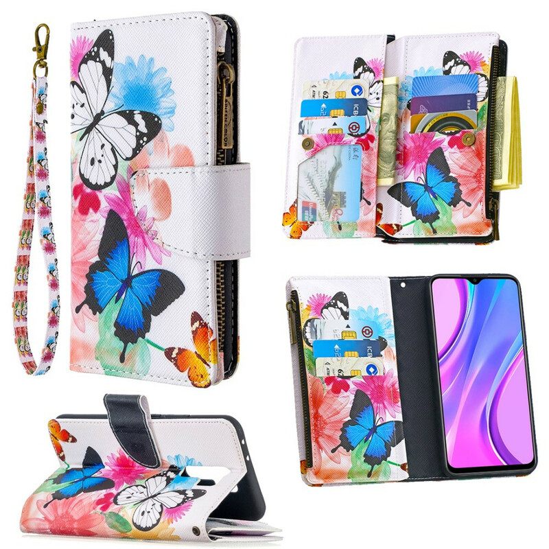 Kotelot Xiaomi Redmi 9 Butterflies Vetoketjullinen Tasku