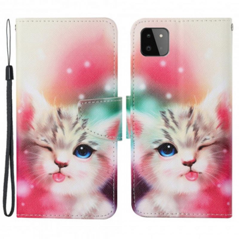 Flip Case Samsung Galaxy A22 5G Cat Stories With Lanyard