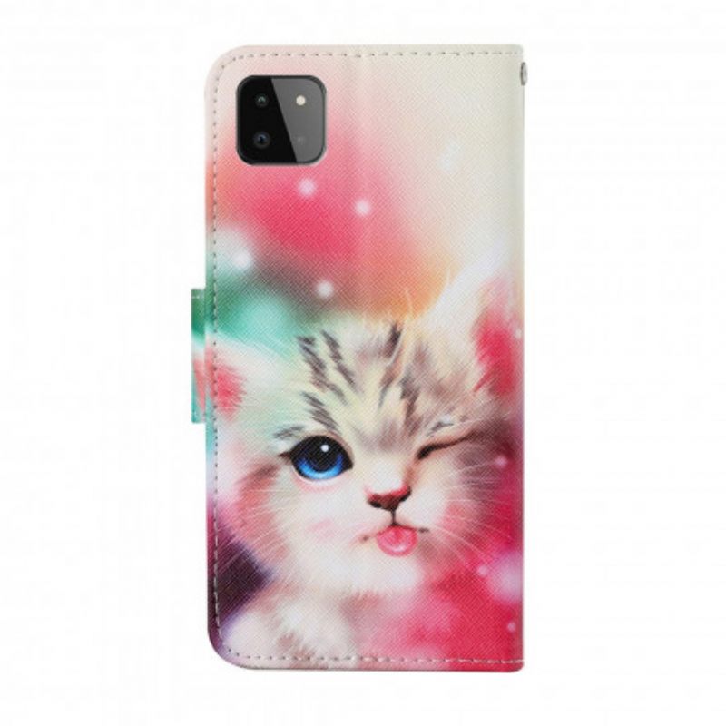 Flip Case Samsung Galaxy A22 5G Cat Stories With Lanyard