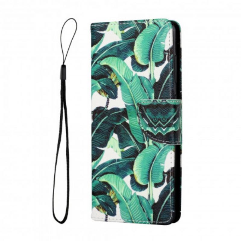 Flip Case Samsung Galaxy A22 5G Suojaketju Kuori Tropical Leaves Strappy
