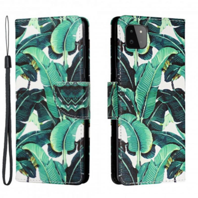 Flip Case Samsung Galaxy A22 5G Suojaketju Kuori Tropical Leaves Strappy
