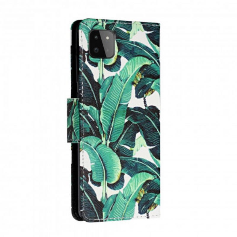 Flip Case Samsung Galaxy A22 5G Suojaketju Kuori Tropical Leaves Strappy