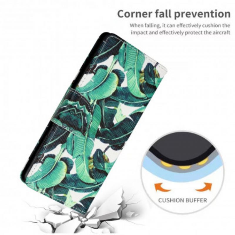 Flip Case Samsung Galaxy A22 5G Suojaketju Kuori Tropical Leaves Strappy