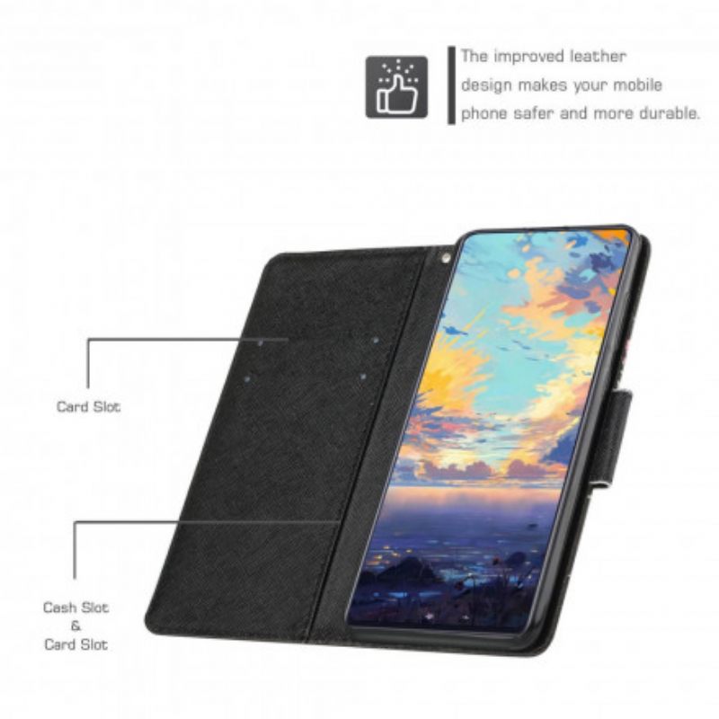 Flip Case Samsung Galaxy A22 5G Suojaketju Kuori Tropical Leaves Strappy