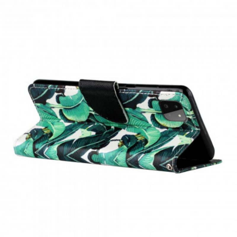 Flip Case Samsung Galaxy A22 5G Suojaketju Kuori Tropical Leaves Strappy