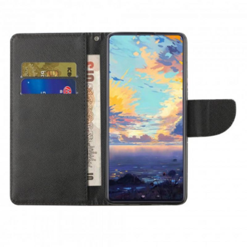 Flip Case Samsung Galaxy A22 5G Suojaketju Kuori Tropical Leaves Strappy