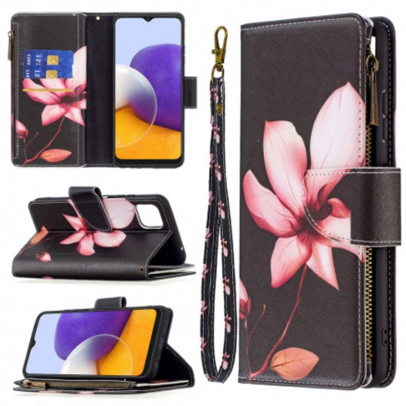 Kotelot Samsung Galaxy A22 5G Flower Vetoketjullinen Tasku