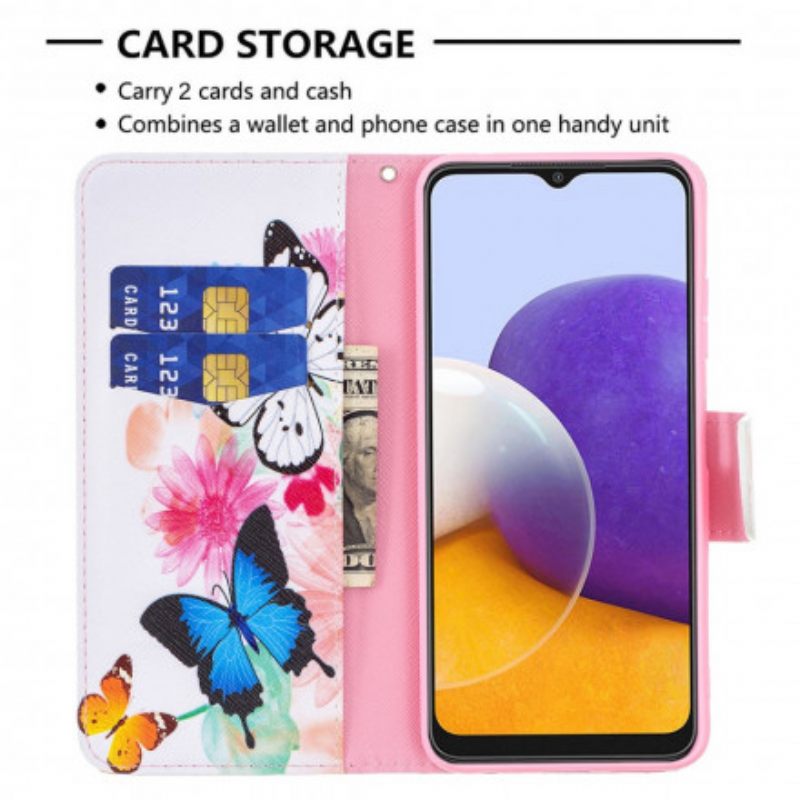 Kotelot Samsung Galaxy A22 5G Maalatut Perhoset Ja Kukat