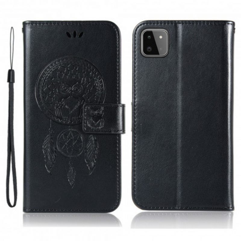 Kotelot Samsung Galaxy A22 5G Nahkaefekti Dreamcatcher Pöllö
