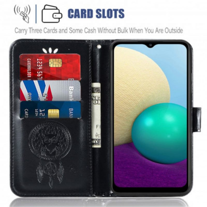 Kotelot Samsung Galaxy A22 5G Nahkaefekti Dreamcatcher Pöllö