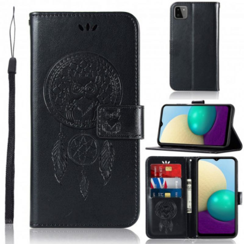 Kotelot Samsung Galaxy A22 5G Nahkaefekti Dreamcatcher Pöllö