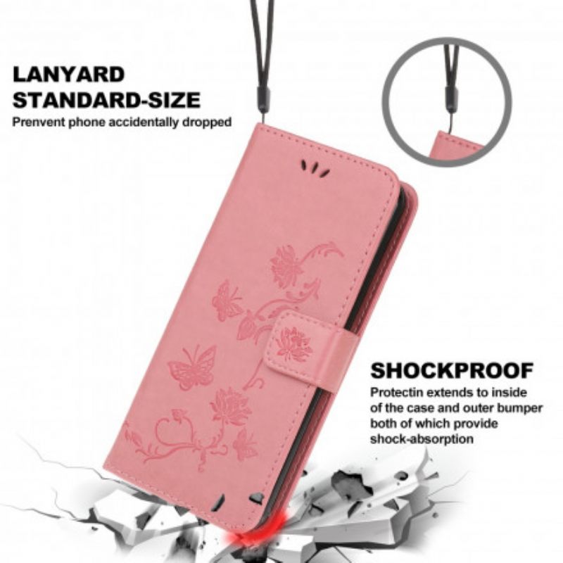 Kotelot Samsung Galaxy A22 5G Suojaketju Kuori Butterflies And Flowers Strap