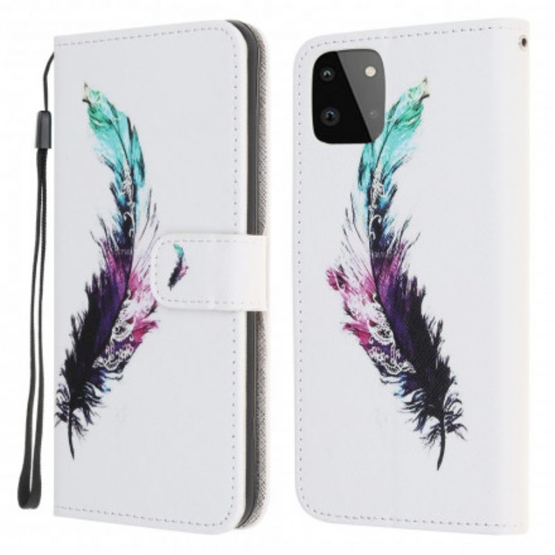 Kotelot Samsung Galaxy A22 5G Suojaketju Kuori Feather Kaulanauhalla