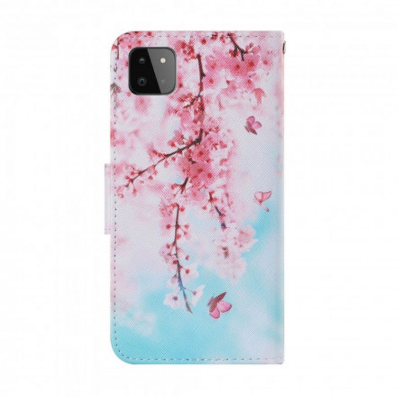 Kotelot Samsung Galaxy A22 5G Suojaketju Kuori Red Branches Hihnalla