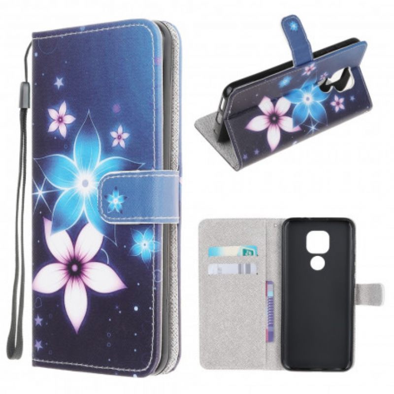 Flip Case Moto G9 Play Suojaketju Kuori Lunar Strap Flowers
