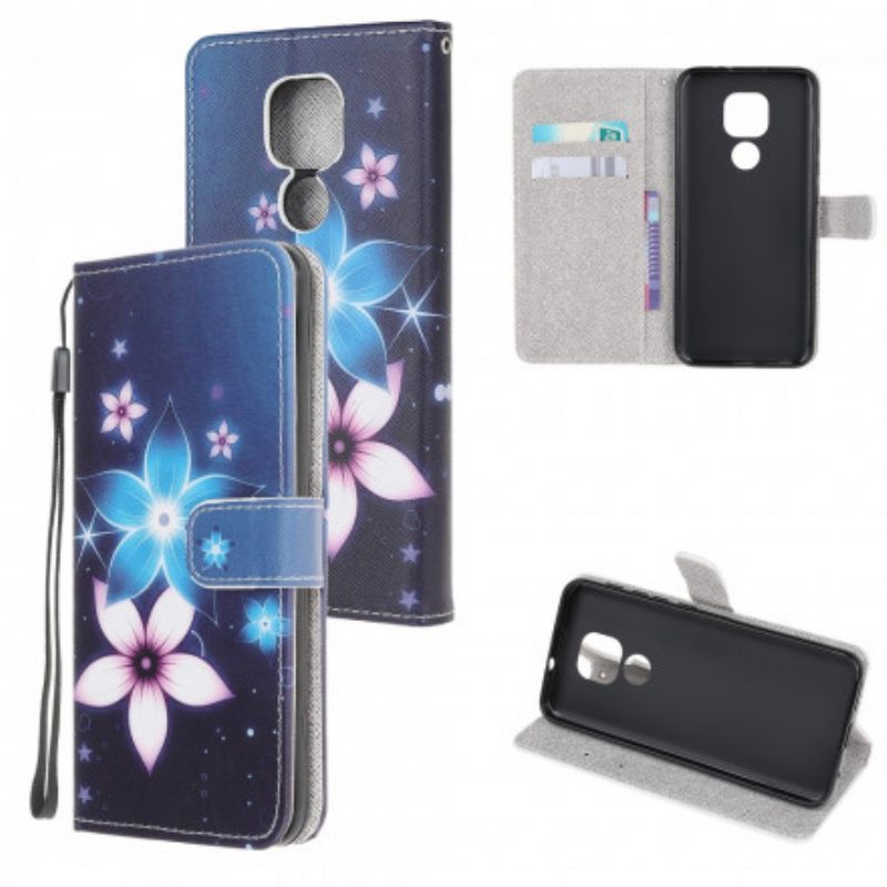 Flip Case Moto G9 Play Suojaketju Kuori Lunar Strap Flowers