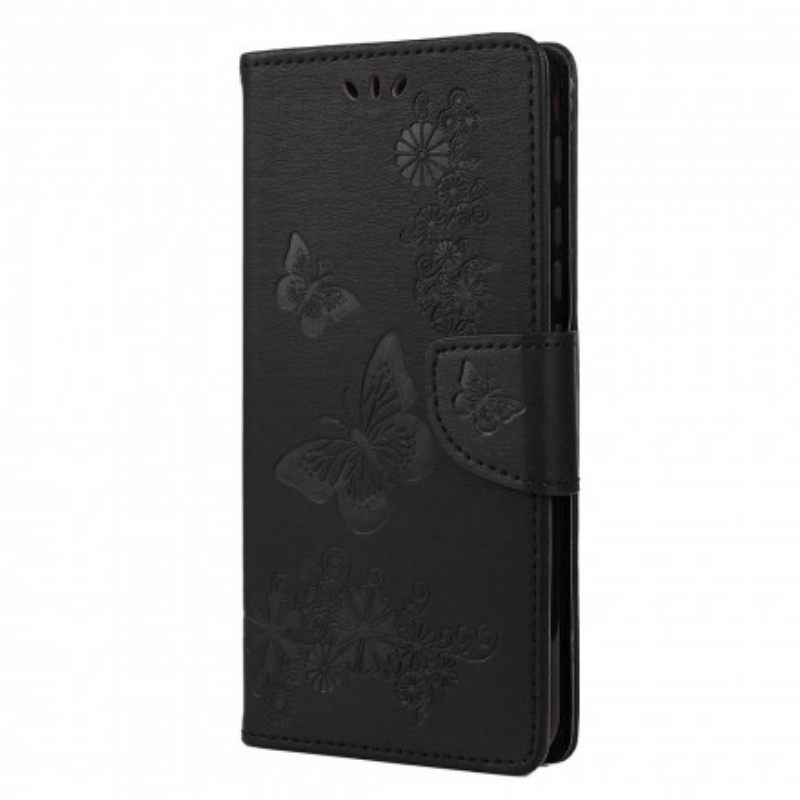 Kotelot Moto G9 Play Suojaketju Kuori Splendid Butterflies Hihnalla