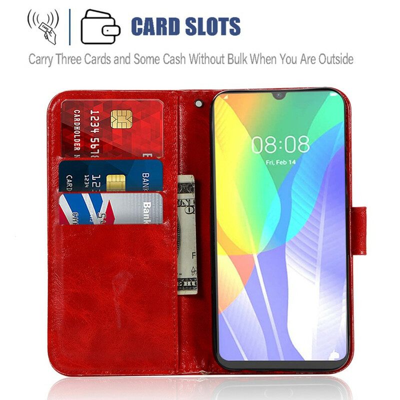 Flip Case Huawei Y6 2019 / Honor 8A Suojaketju Kuori Vintage Leather Effect Strappy