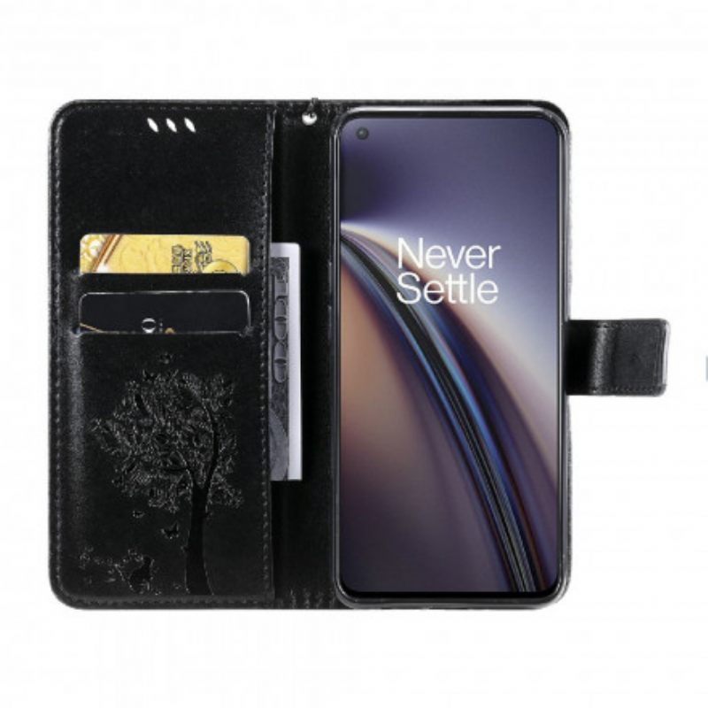 Kotelot OnePlus Nord CE 5G Suojaketju Kuori Tree And Strappy Cat