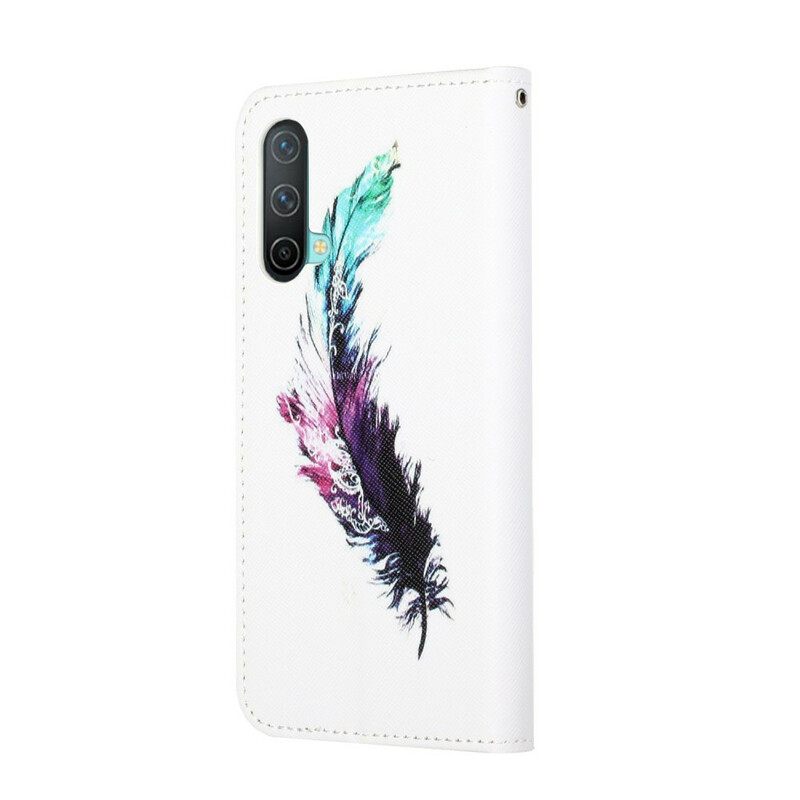 Nahkakotelo OnePlus Nord CE 5G Suojaketju Kuori Feather Kaulanauhalla