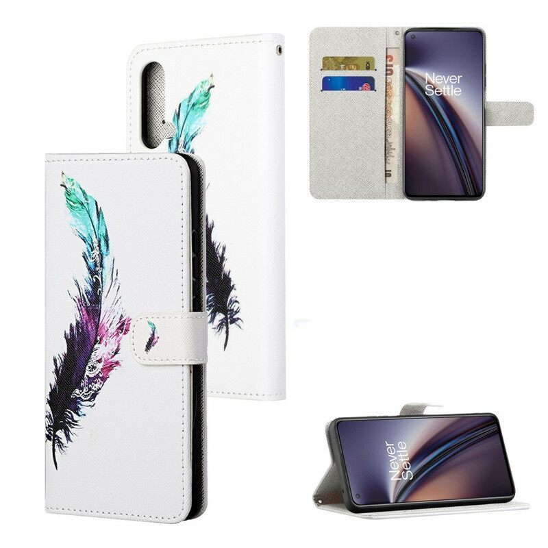 Nahkakotelo OnePlus Nord CE 5G Suojaketju Kuori Feather Kaulanauhalla