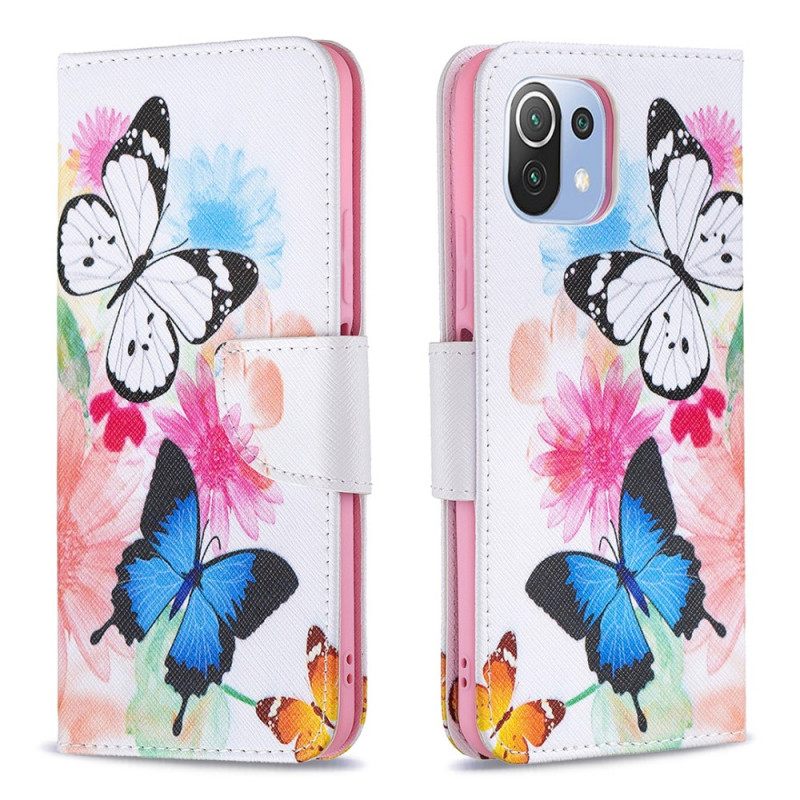 Flip Case Xiaomi Mi 11 Lite 5G NE / Mi 11 Lite 4G / 5G Maalatut Perhoset Ja Kukat