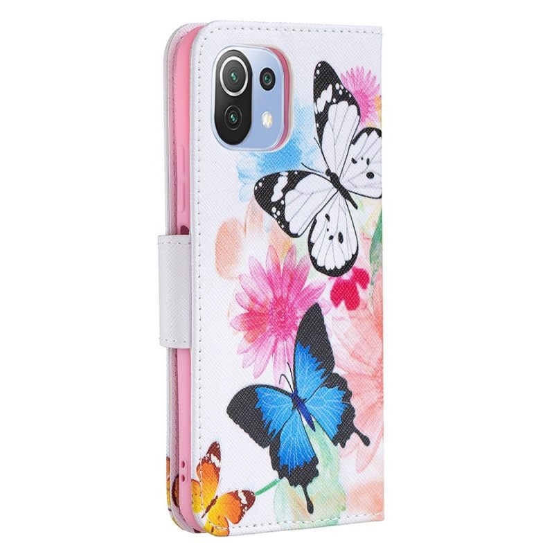 Flip Case Xiaomi Mi 11 Lite 5G NE / Mi 11 Lite 4G / 5G Maalatut Perhoset Ja Kukat