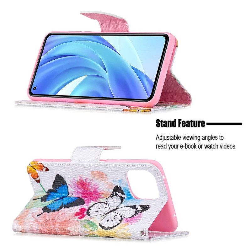 Flip Case Xiaomi Mi 11 Lite 5G NE / Mi 11 Lite 4G / 5G Maalatut Perhoset Ja Kukat