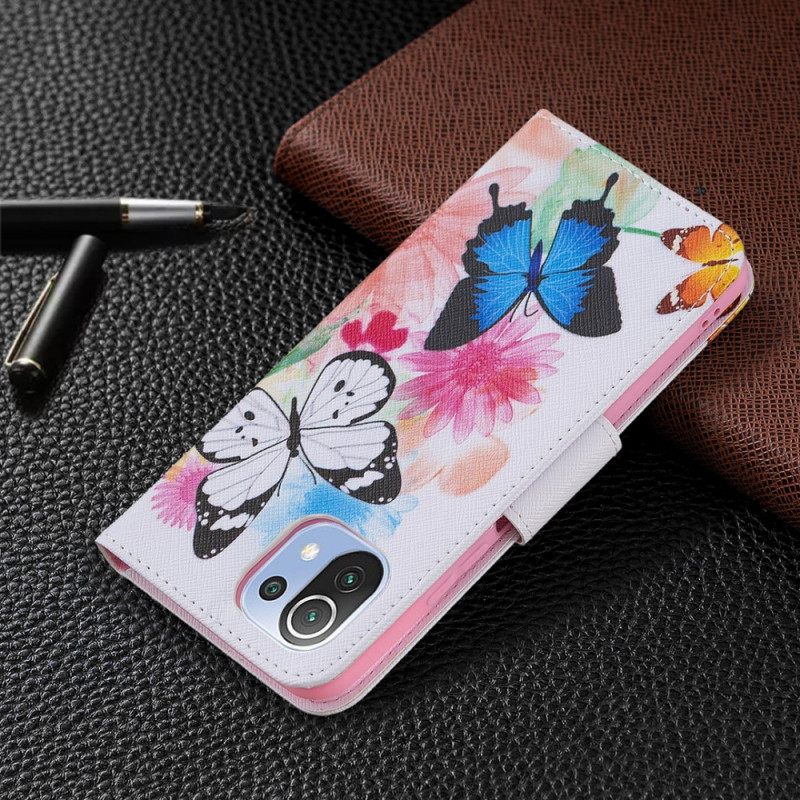 Flip Case Xiaomi Mi 11 Lite 5G NE / Mi 11 Lite 4G / 5G Maalatut Perhoset Ja Kukat