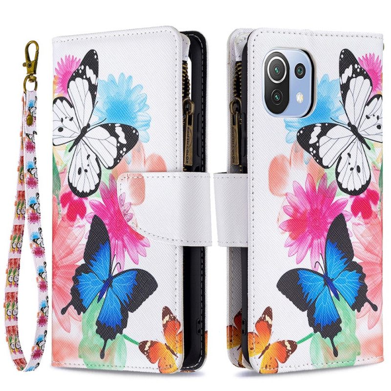 Kotelot Xiaomi Mi 11 Lite 5G NE / Mi 11 Lite 4G / 5G Butterflies Vetoketjullinen Tasku