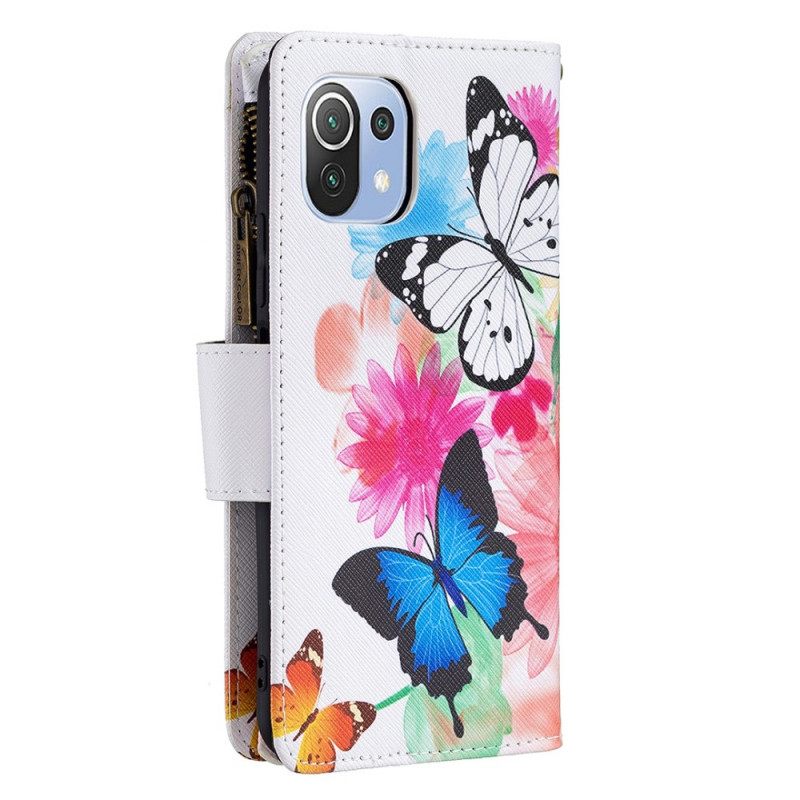 Kotelot Xiaomi Mi 11 Lite 5G NE / Mi 11 Lite 4G / 5G Butterflies Vetoketjullinen Tasku
