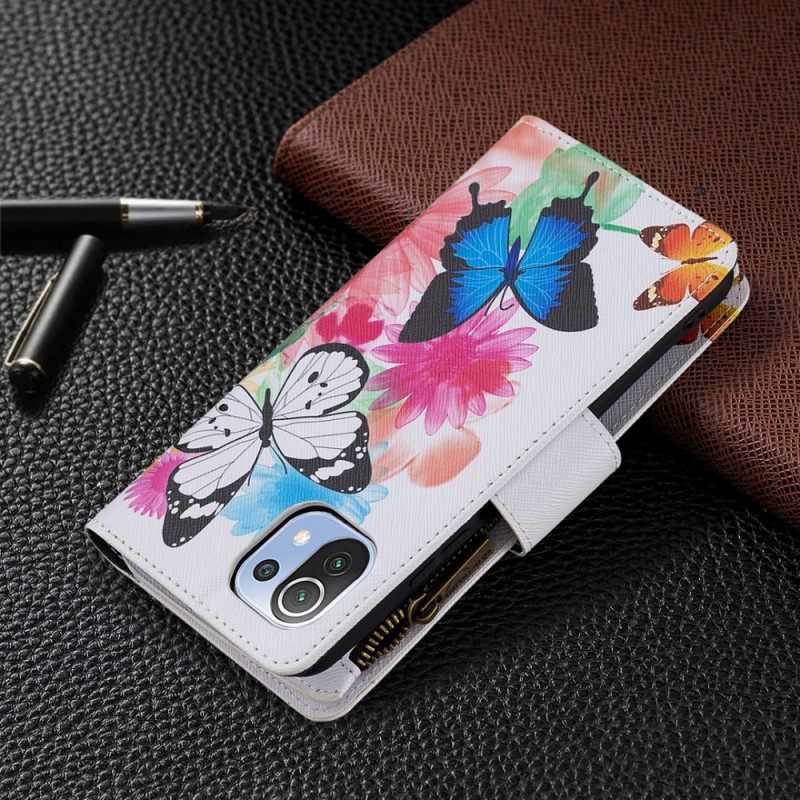 Kotelot Xiaomi Mi 11 Lite 5G NE / Mi 11 Lite 4G / 5G Butterflies Vetoketjullinen Tasku