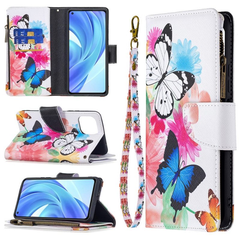 Kotelot Xiaomi Mi 11 Lite 5G NE / Mi 11 Lite 4G / 5G Butterflies Vetoketjullinen Tasku