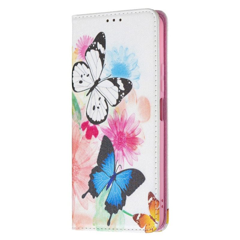 Nahkakotelo Xiaomi Mi 11 Lite 5G NE / Mi 11 Lite 4G / 5G Maalatut Perhoset Ja Kukat
