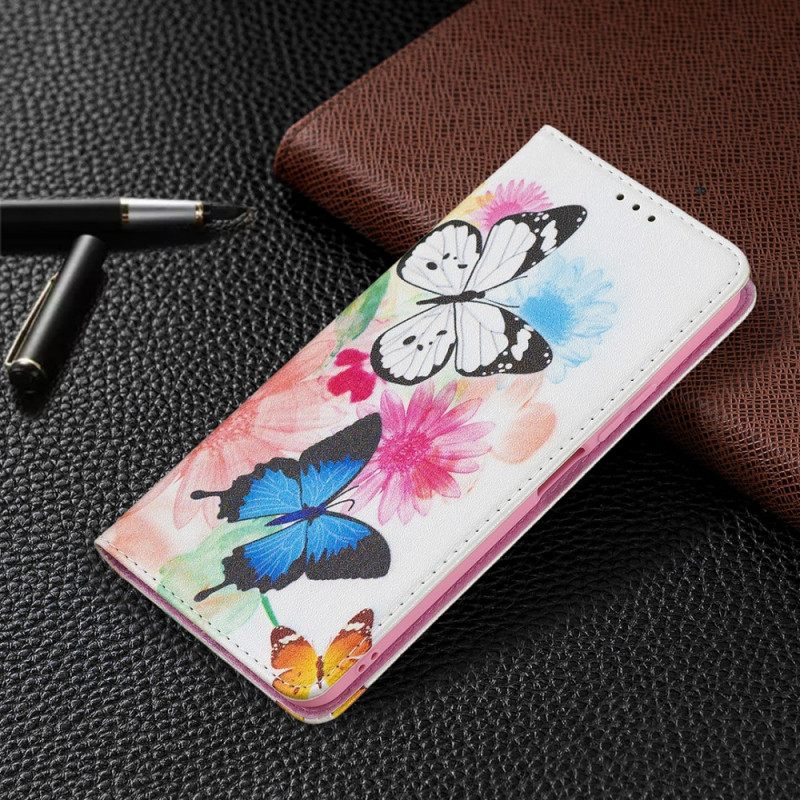 Nahkakotelo Xiaomi Mi 11 Lite 5G NE / Mi 11 Lite 4G / 5G Maalatut Perhoset Ja Kukat