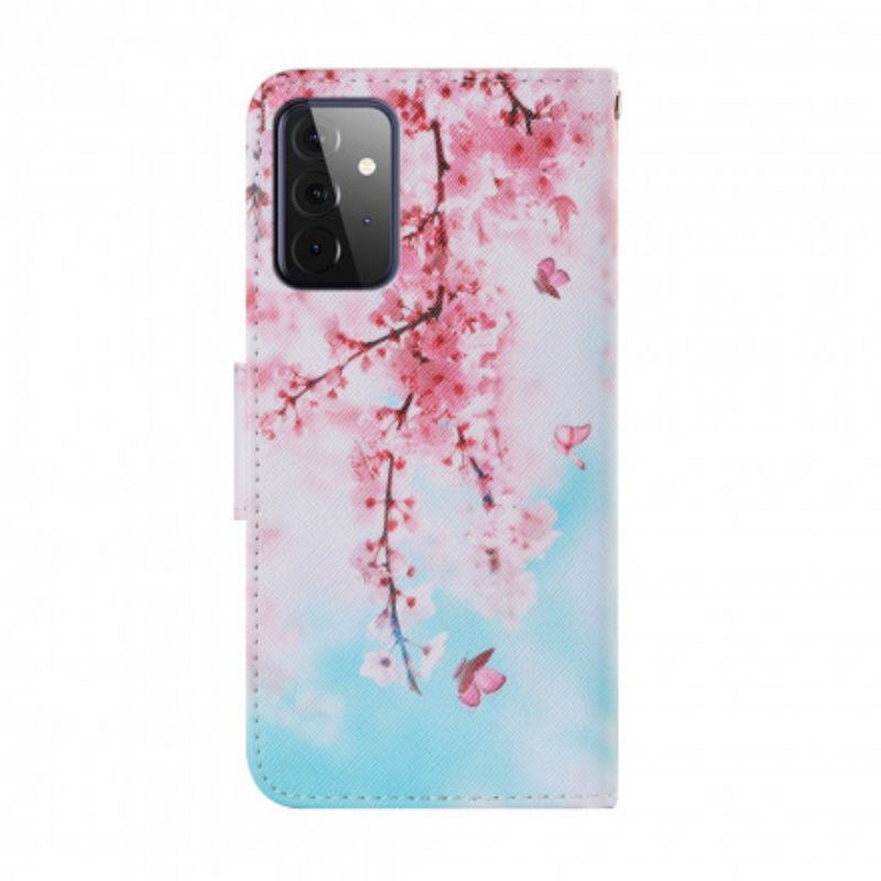 Kotelot Samsung Galaxy A72 4G / 5G Suojaketju Kuori Red Branches Hihnalla