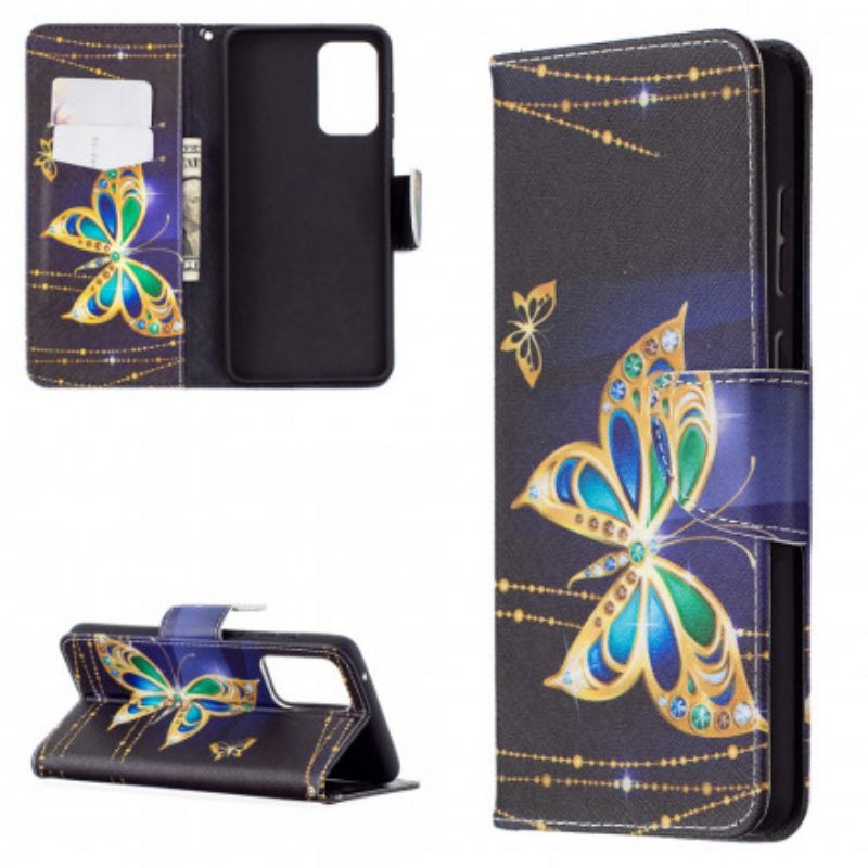 Nahkakotelo Samsung Galaxy A72 4G / 5G Golden Butterflies