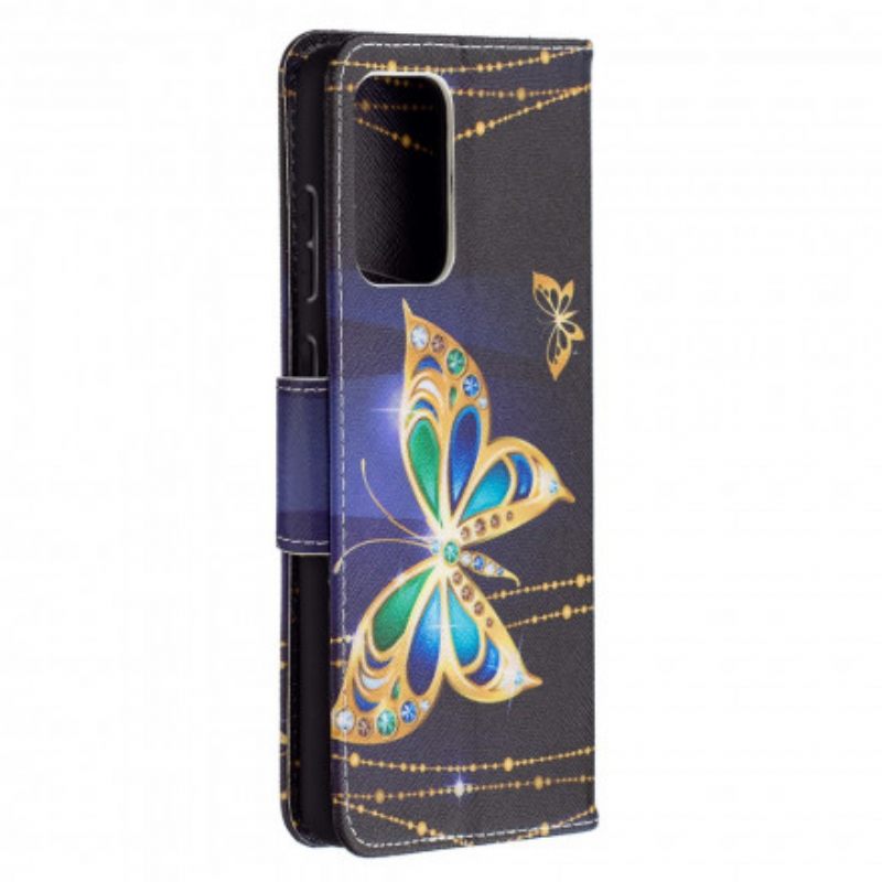 Nahkakotelo Samsung Galaxy A72 4G / 5G Golden Butterflies
