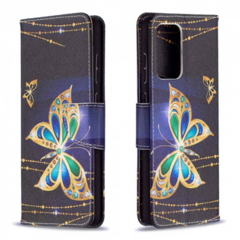 Nahkakotelo Samsung Galaxy A72 4G / 5G Golden Butterflies