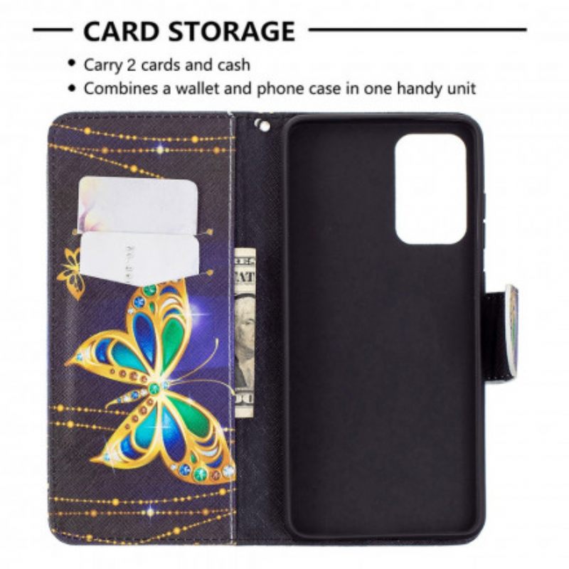 Nahkakotelo Samsung Galaxy A72 4G / 5G Golden Butterflies