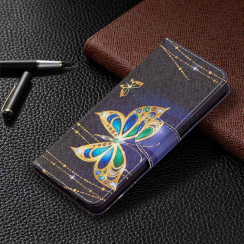 Nahkakotelo Samsung Galaxy A72 4G / 5G Golden Butterflies