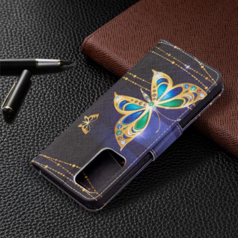 Nahkakotelo Samsung Galaxy A72 4G / 5G Golden Butterflies