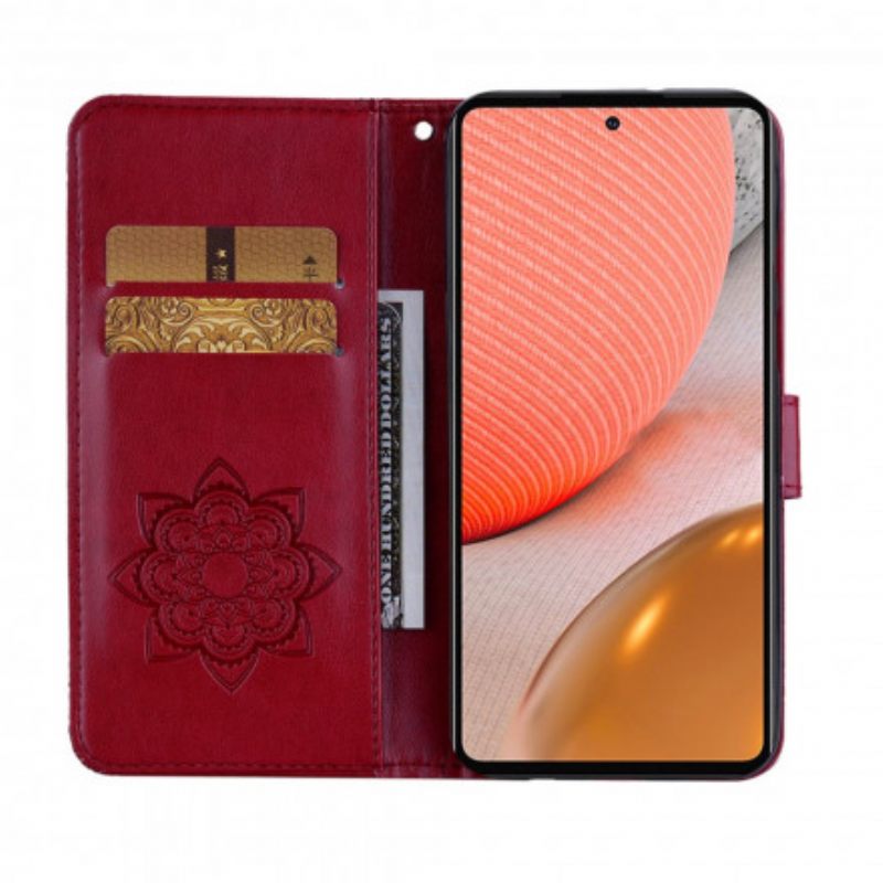 Nahkakotelo Samsung Galaxy A72 4G / 5G Pöllömandala Ja Charm