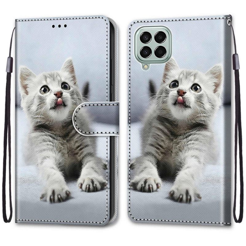 Kotelot Samsung Galaxy M53 5G Suojaketju Kuori Grey Strappy Kitten